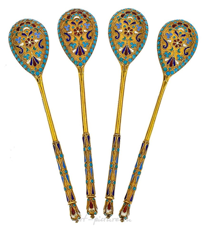 俄罗斯银 , 四件俄罗斯银质小勺套装