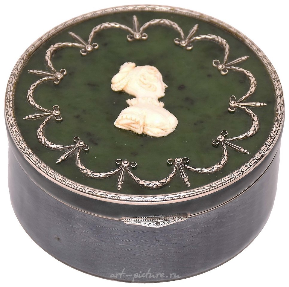 Russian silver , Russian silver box with a portrait of a woman, Classical style...