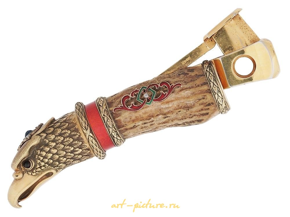 Русское серебро , Русский серебряный золоченый с эмалью и бриллиантами секач для сигар