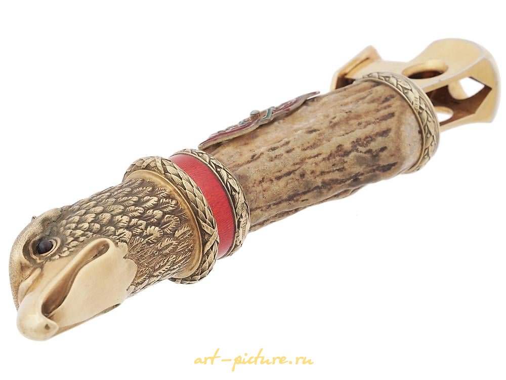 Русское серебро , Русский серебряный золоченый с эмалью и бриллиантами секач для сигар