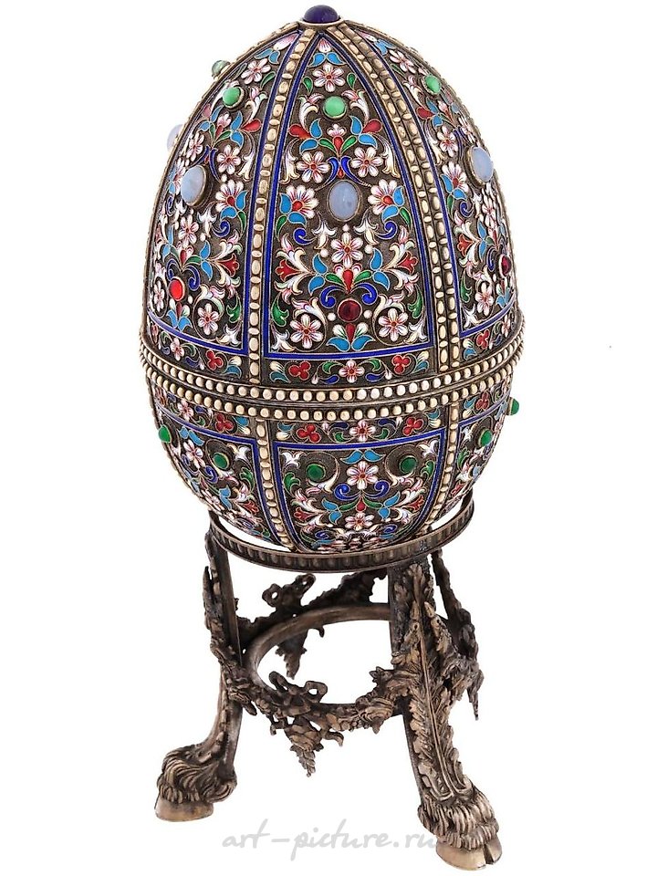 Русское серебро , Серебряный яйцевидный футляр с позолотой и эмалью, маркированный "88"