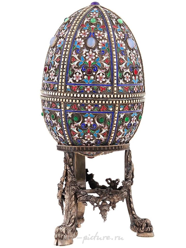 Русское серебро , Серебряный яйцевидный футляр с позолотой и эмалью, маркированный "88"