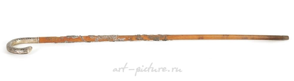 Russian silver , A LATE 19TH CENTURY NIELLO SILVER HANDLED WALKING CANE