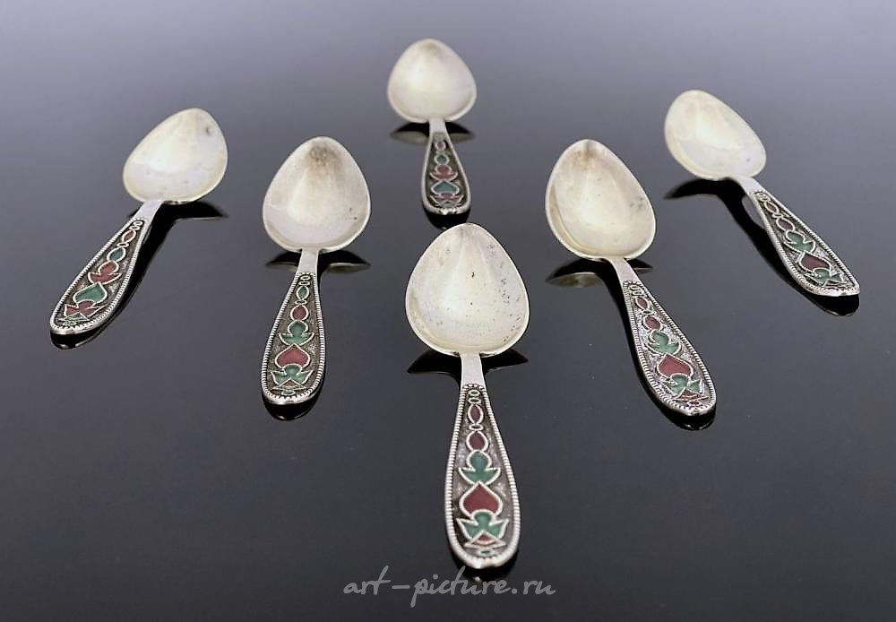 俄罗斯银 , 六件苏联俄罗斯银茶匙套装