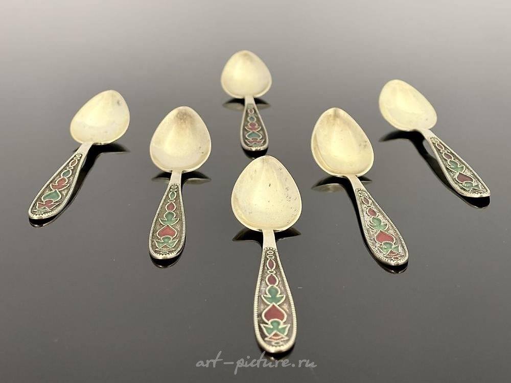 俄罗斯银 , 六件苏联俄罗斯银茶匙套装