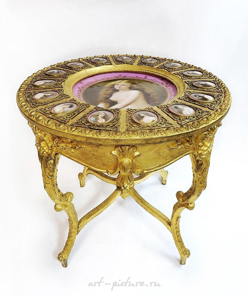 Royal Vienna , Золоченый столик с фарфоровыми плакетками из Австрии, конец XIX века