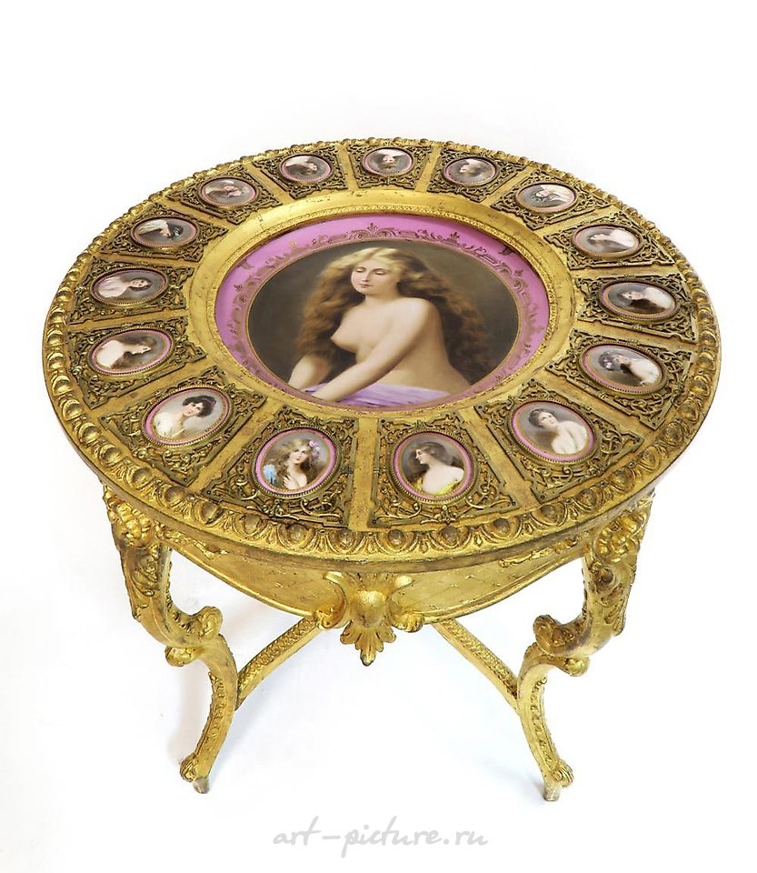 Royal Vienna , Золоченый столик с фарфоровыми плакетками из Австрии, конец XIX века