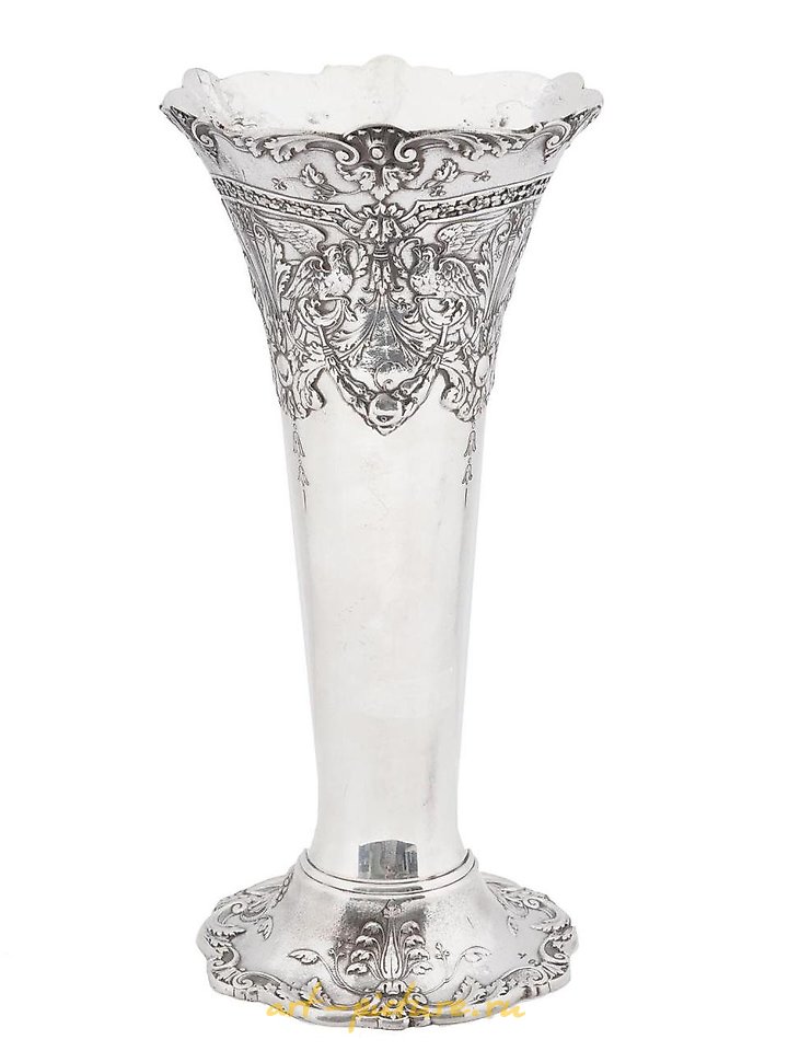 Russian silver , RUSSIAN EMBOSSED STERLING SILVER TRUMPET VASE
