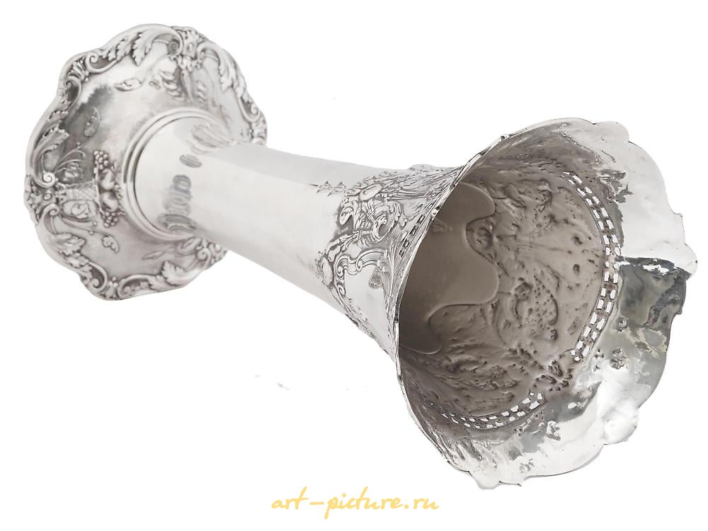 Russian silver , RUSSIAN EMBOSSED STERLING SILVER TRUMPET VASE