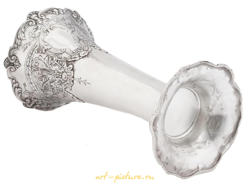 Russian silver , RUSSIAN EMBOSSED STERLING SILVER TRUMPET VASE