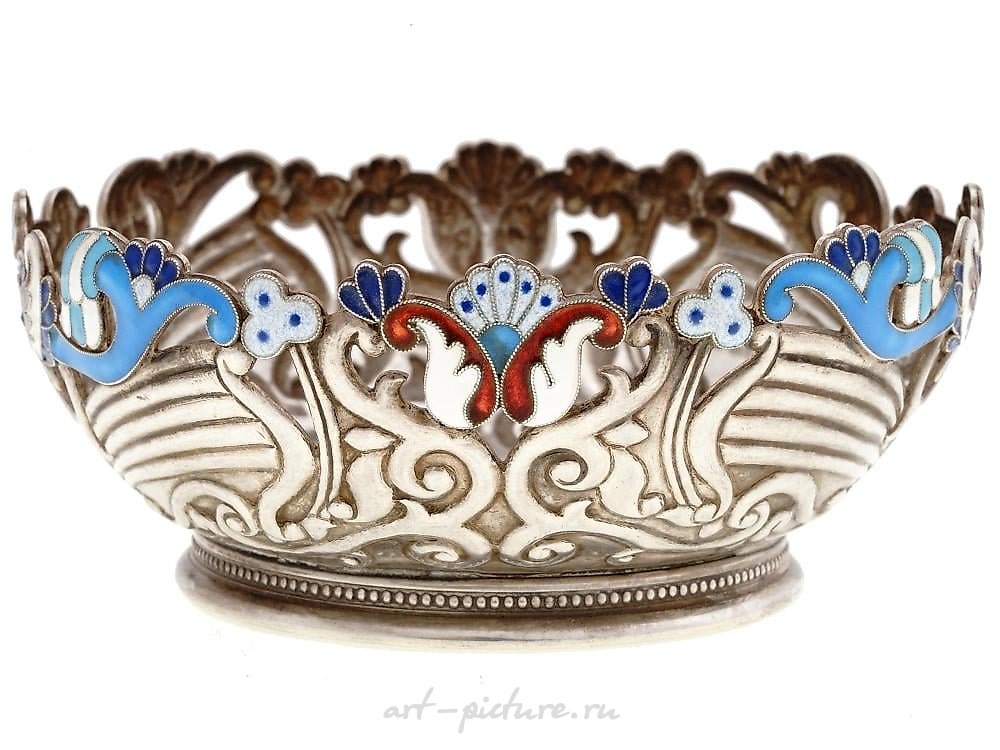 Russian silver , RUSSIAN 88 SILVER AND CLOISONNE ENAMEL CANDY BOWL