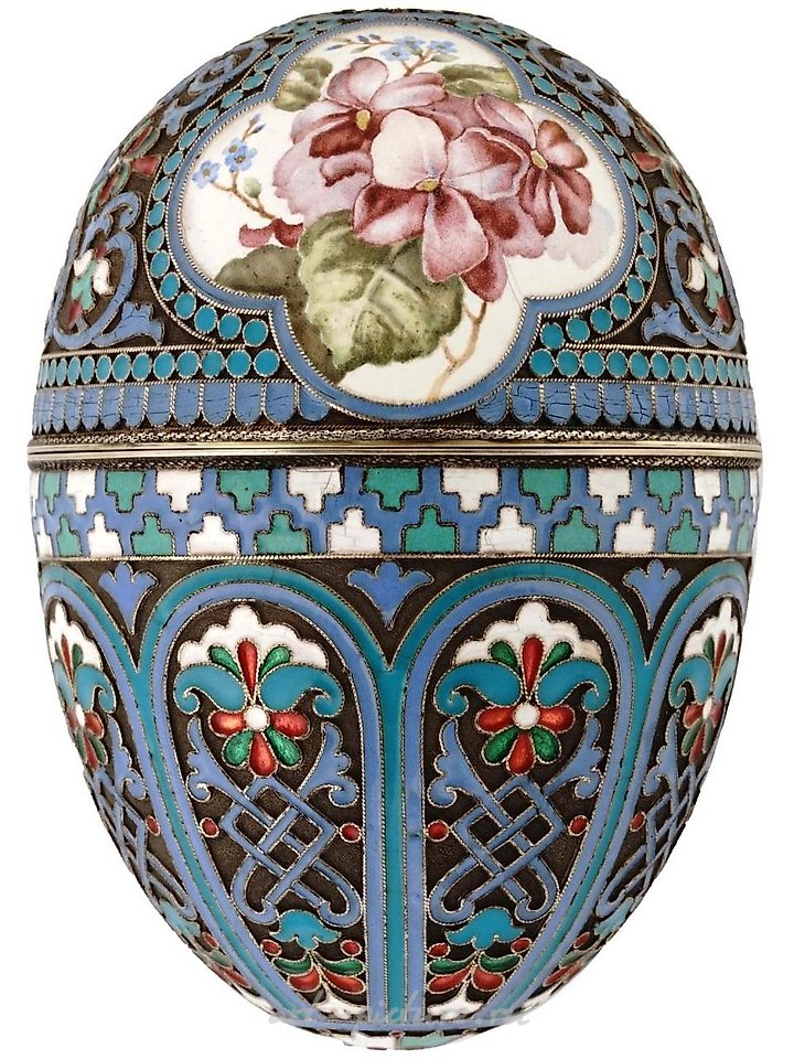 Russian silver , RUSSIAN 84 GILT SILVER CLOISONNE ENAMEL EGG CASE
