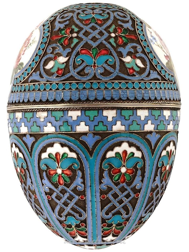 Russian silver , RUSSIAN 84 GILT SILVER CLOISONNE ENAMEL EGG CASE