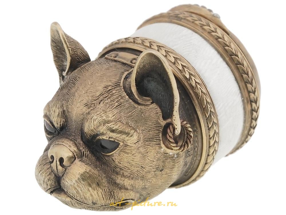 Russian silver , RUSSIAN 84 GILT SILVER ENAMEL BULL DOG SNUFF BOX