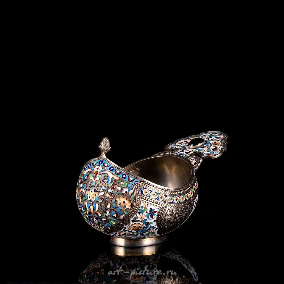 Russian silver , GOLDEN SILVER KOVSH WITH CLOISONNÉ ENAMELS