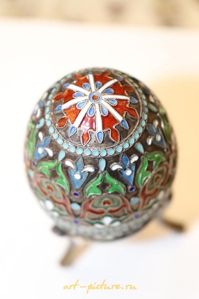 Русское серебро , Русское императорское серебряное яйцо с эмалью, Павел Сазиков, 1870-1...