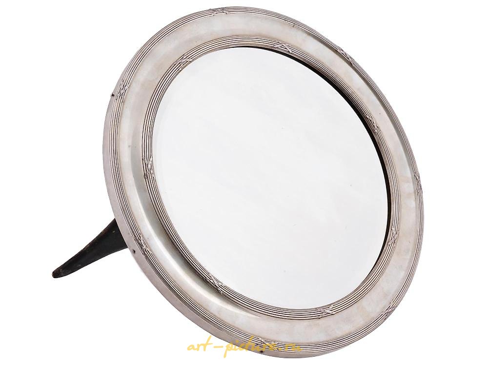Русское серебро , Большое антикварное серебряное зеркало для стола или письменного стола