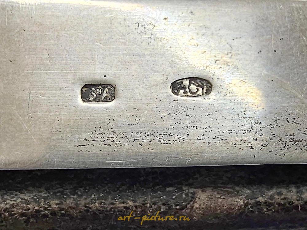 Русское серебро , Большое антикварное серебряное зеркало для стола или письменного стола