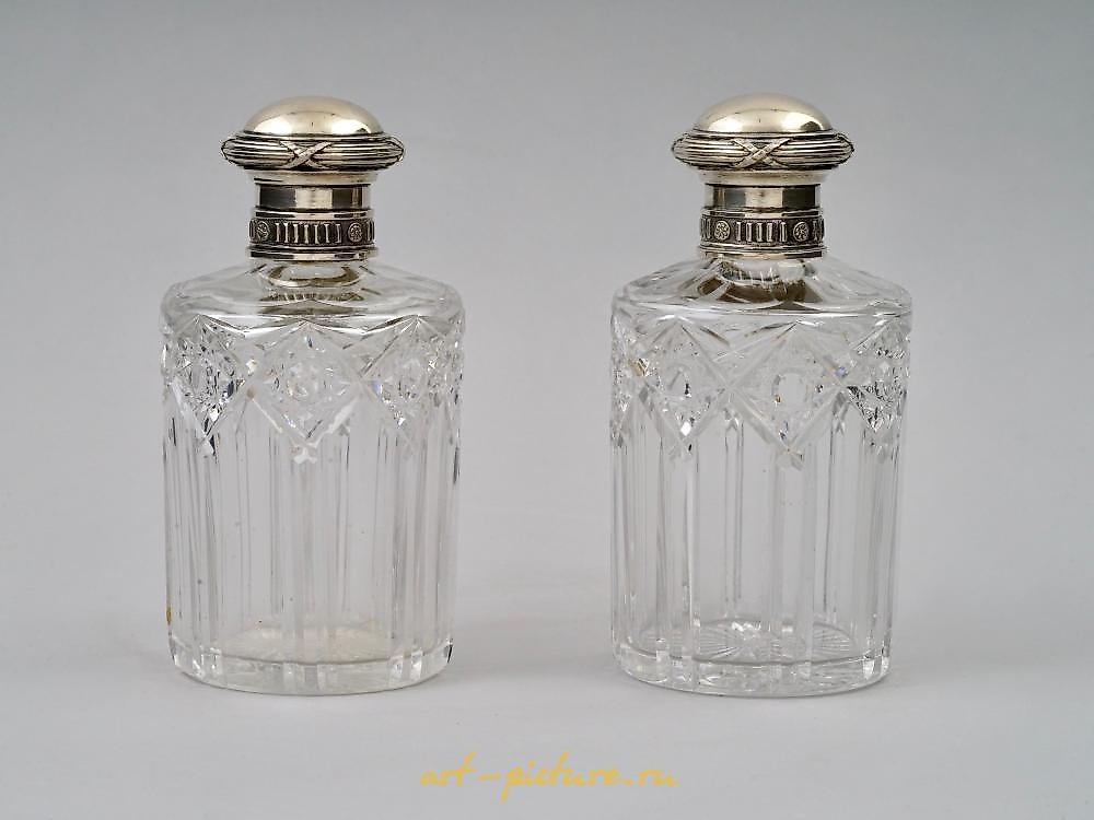 Russian silver , A RUSSIAN FABERGE SILVER-MOUNTED CUT-GLASS TOILETTE SET