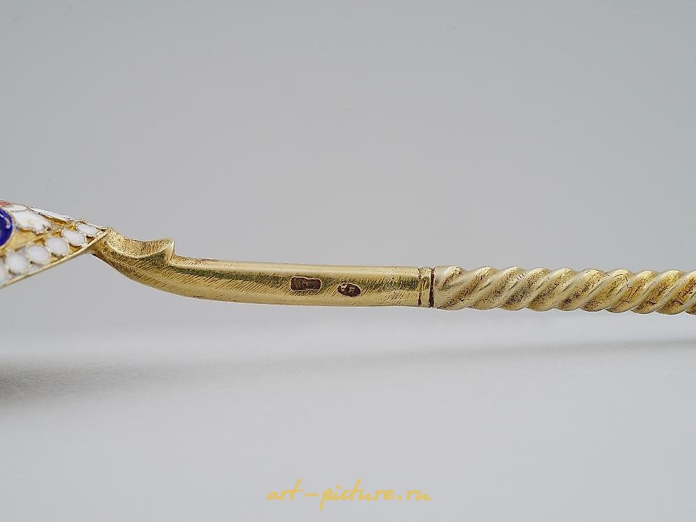 Русское серебро , КРАСИВАЯ РУССКАЯ СЕРЕБРЯНАЯ И ЭМАЛЕВАЯ ЧАЙНАЯ ЛОЖКА, 1900-Е ГОДЫ