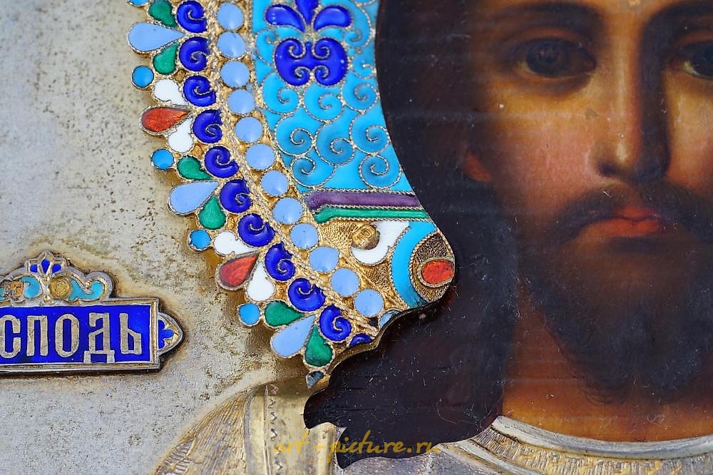 Russian silver , A RUSSIAN ICON OF CHRIST PANTOCRATOR IN SILVER RIZA, 19TH CE...