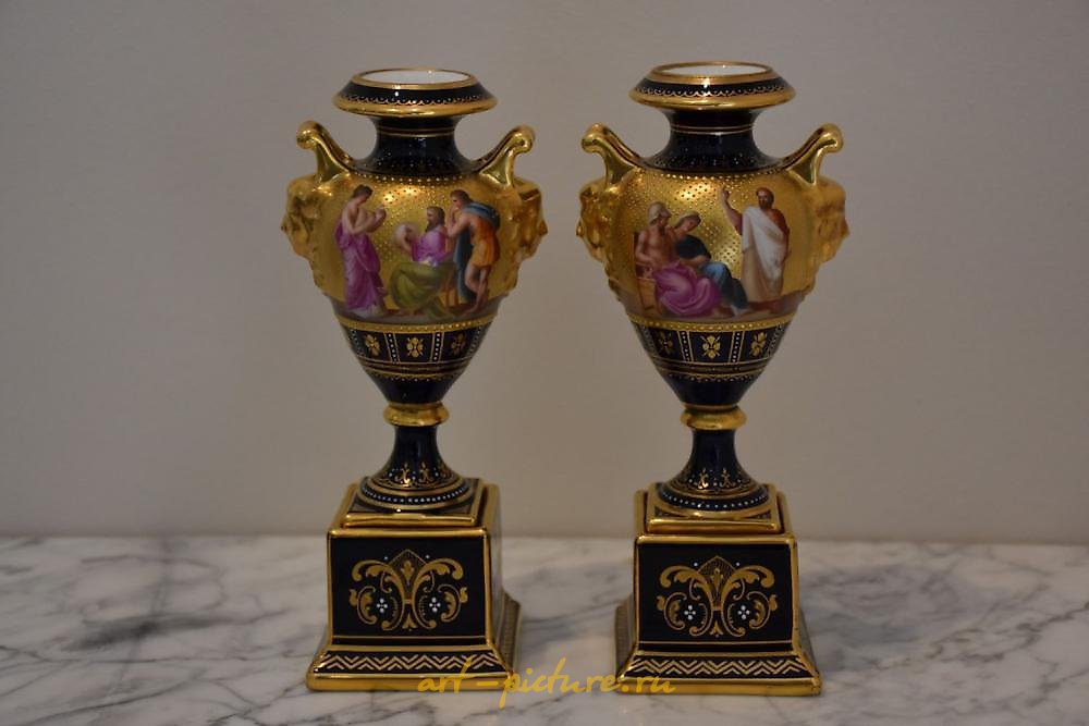 Royal Vienna Porcelain , A superb pair of 19th century Royal Vienna two handled vases...