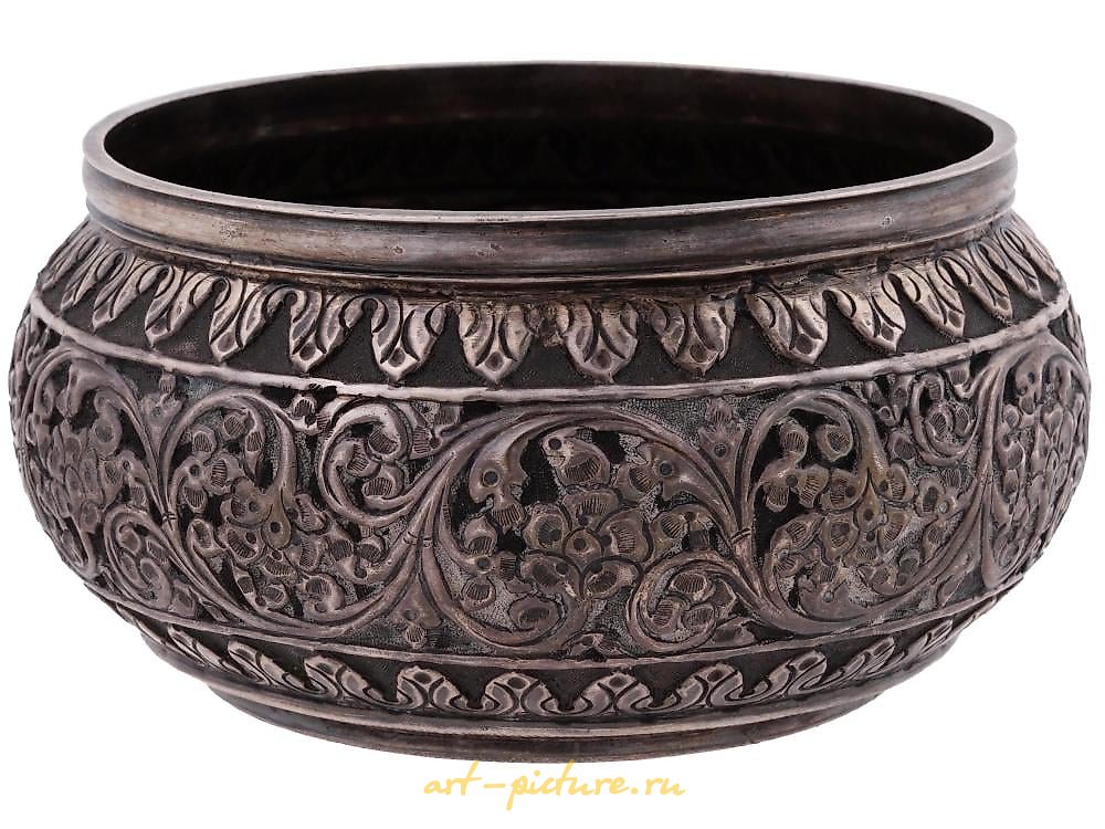 Русское серебро , Антикварная русская еврейская ручная выгравированная серебряная водная чаша