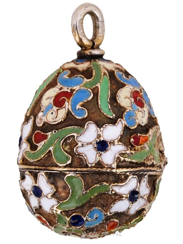Russian silver , RUSSIAN GILT SILVER CLOISONNE ENAMEL EGG PENDANT