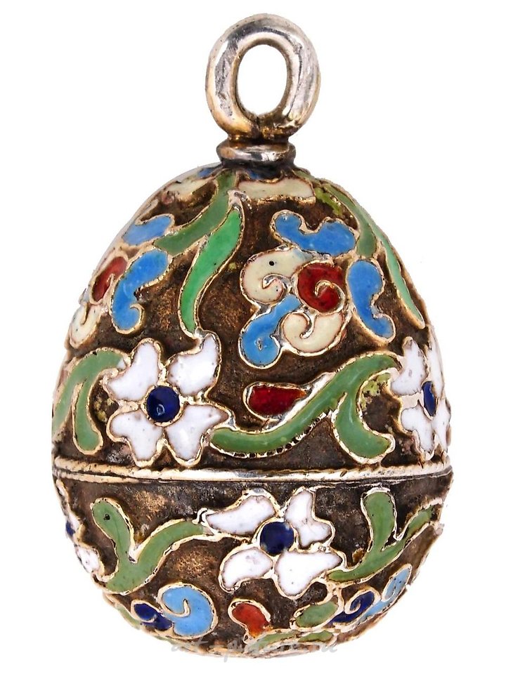 Russian silver , RUSSIAN GILT SILVER CLOISONNE ENAMEL EGG PENDANT