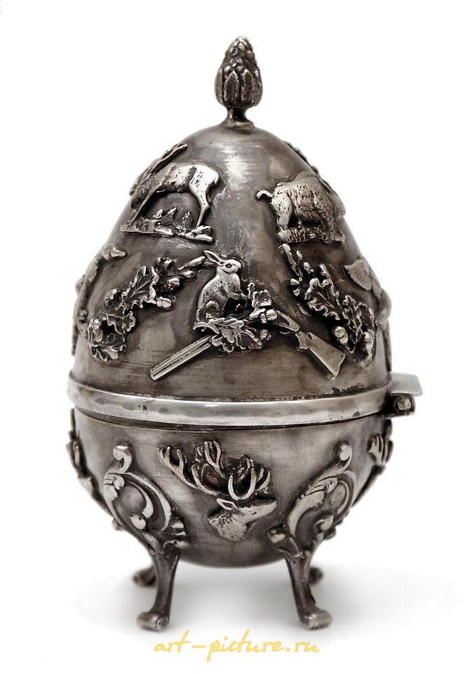 Русское серебро , Императорское русское серебряное охотничье яйцо от Киприана Лабецкого