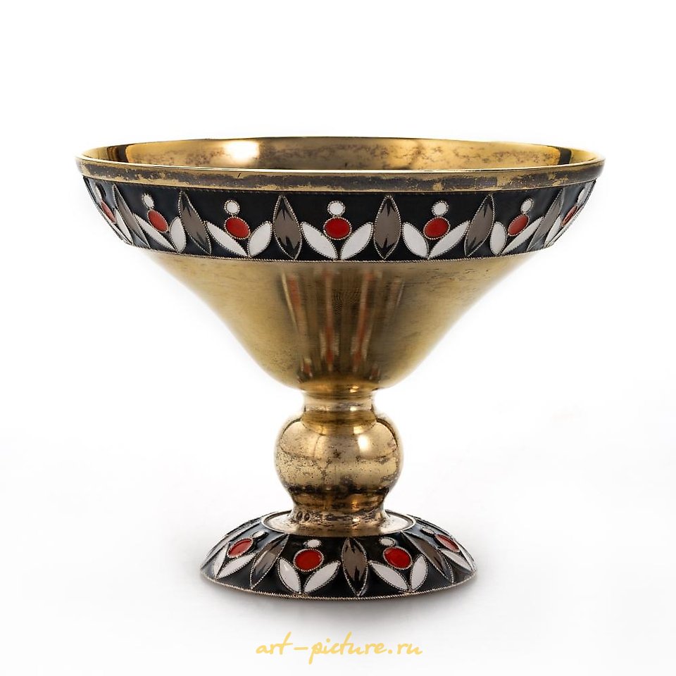 Russian silver , A 20th century Russian silver-gilt enamel goblet