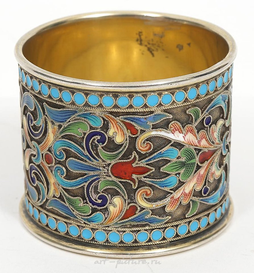Русское серебро , Русский эмаль и серебряное антикварное русское кольцо для салфеток