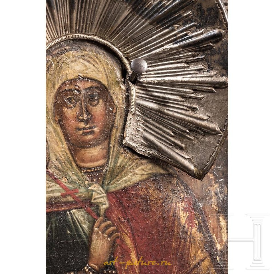 俄罗斯银 , 俄罗斯的一幅有三位圣殉道者和银色香膏的圣像。