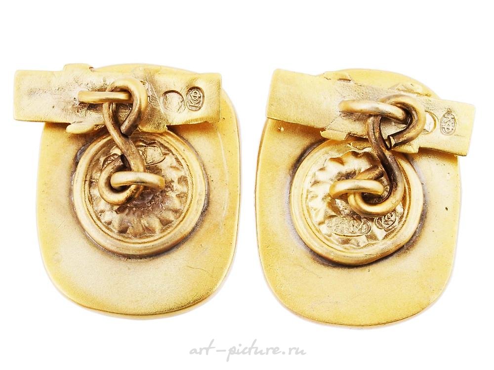 Russian silver , RUSSIAN GILT SILVER ENAMEL NICHOLAS II CUFFLINKS