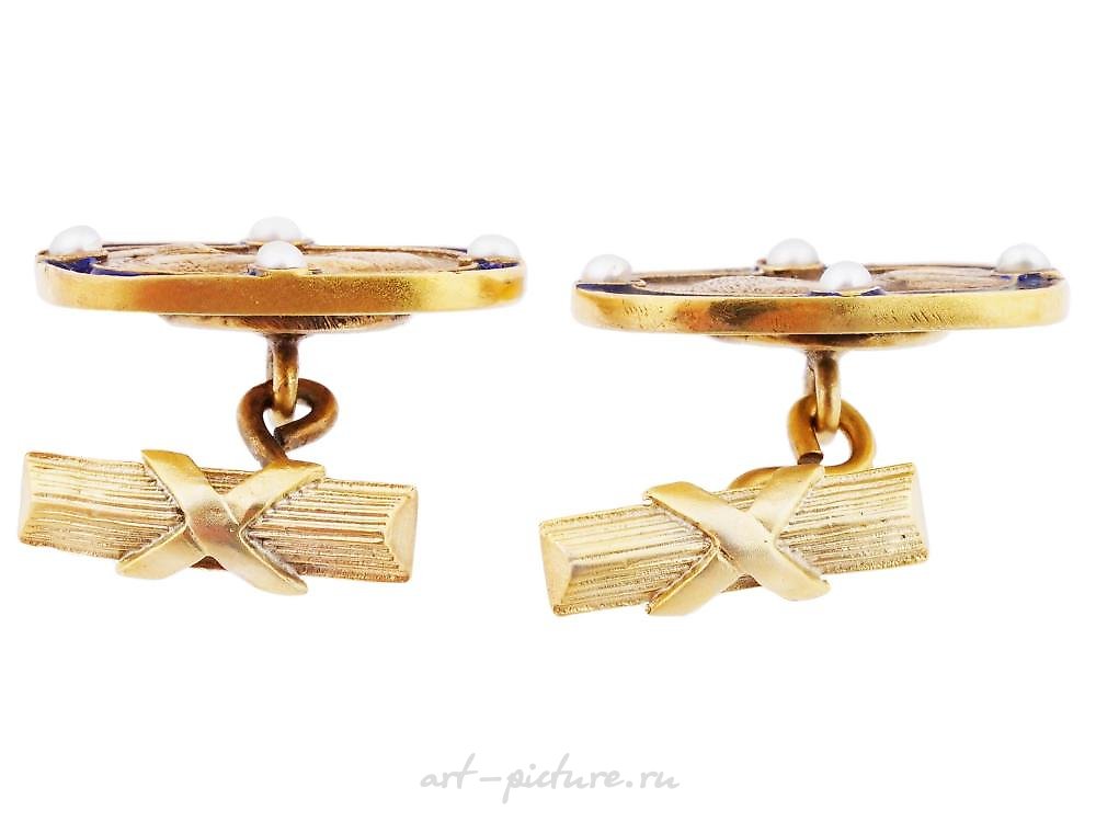 Russian silver , RUSSIAN GILT SILVER ENAMEL NICHOLAS II CUFFLINKS