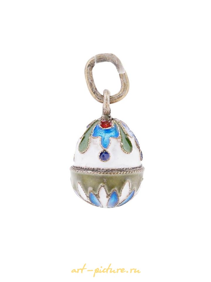 Русское серебро , Русская серебряная подвеска в форме яйца с позолотой и эмалью