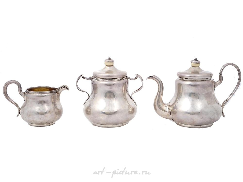 Русское серебро , Антикварный русский серебряный чайный сервиз от Губкина, 1856 год