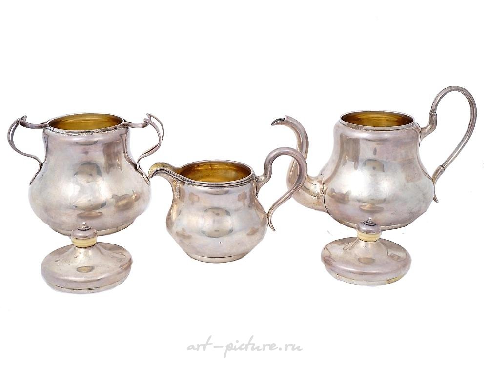 Русское серебро , Антикварный русский серебряный чайный сервиз от Губкина, 1856 год