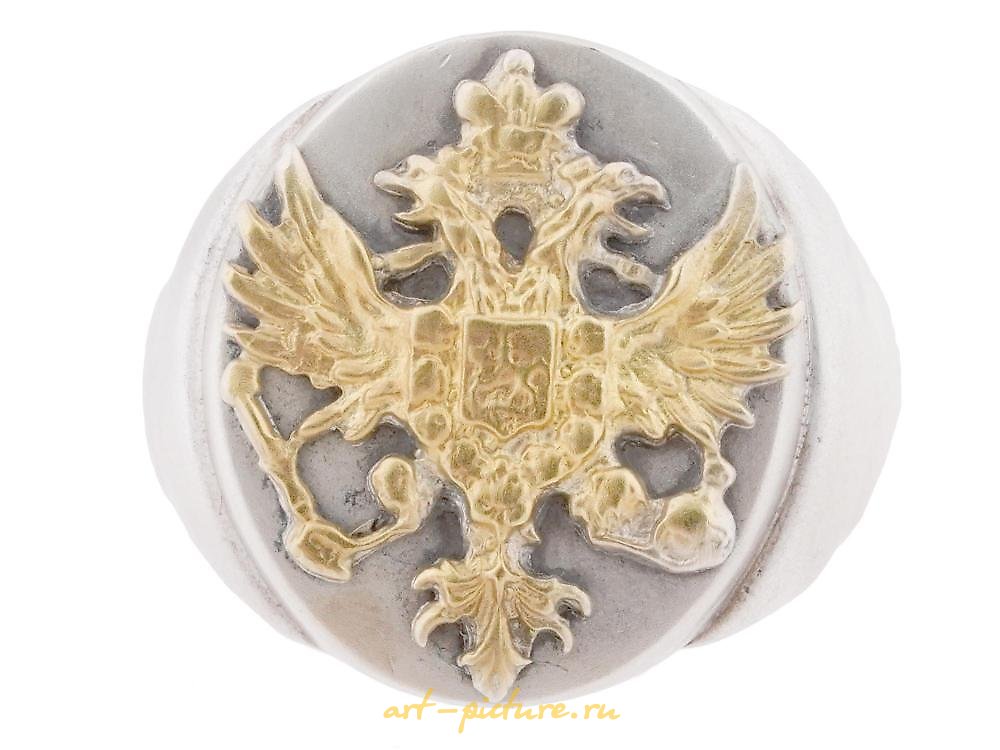 俄罗斯银 , 银戒指，上面有俄罗斯帝国的鹰徽。