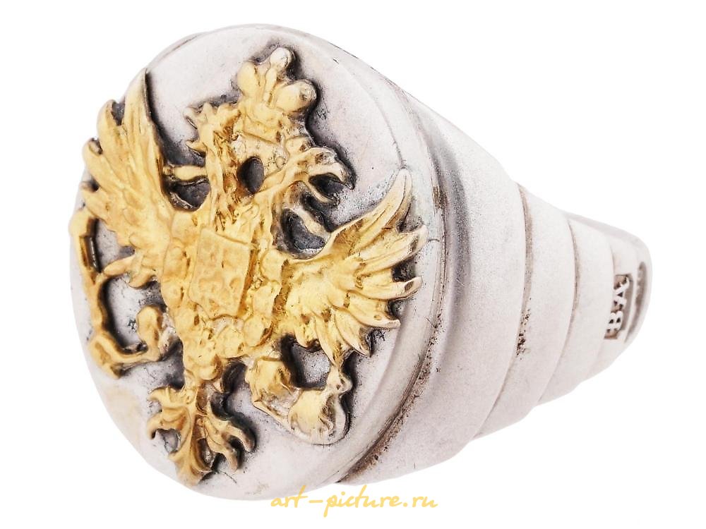 俄罗斯银 , 银戒指，上面有俄罗斯帝国的鹰徽。