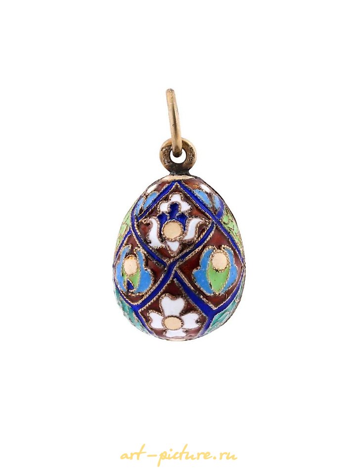 Русское серебро , Русская серебряная подвеска в форме яйца с эмалью в технике клоизонне