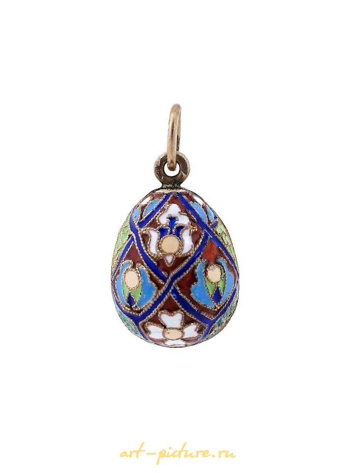 Русское серебро , Русская серебряная подвеска в форме яйца с эмалью в технике клоизонне