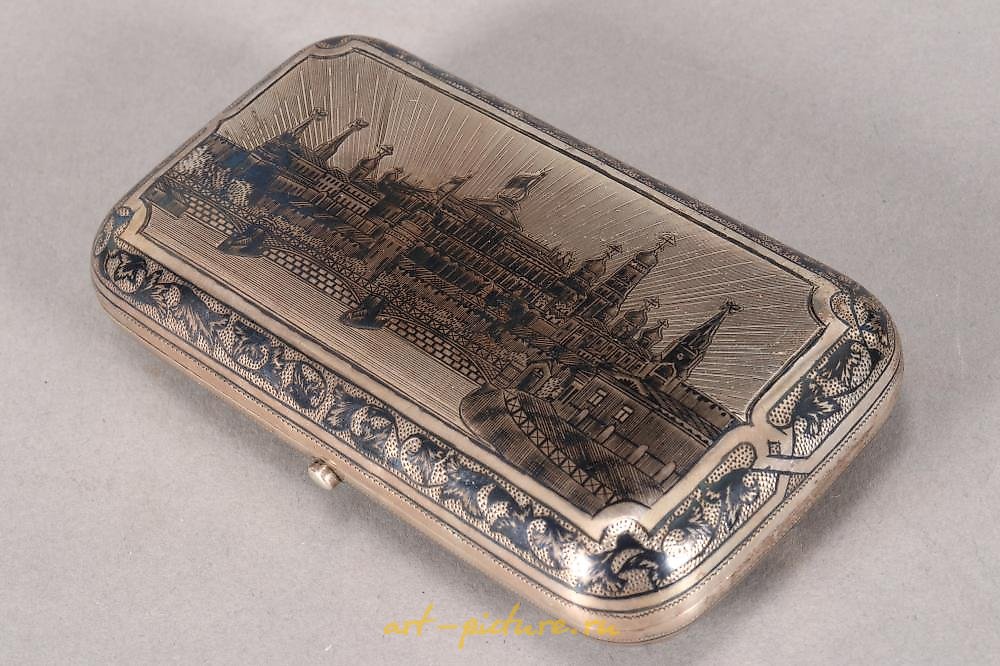 Russian silver , Good 19th Century Russian Silver Niello Snuff Box