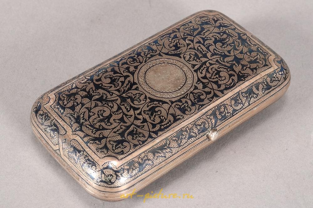 Russian silver , Good 19th Century Russian Silver Niello Snuff Box
