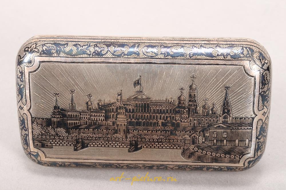 Russian silver , Good 19th Century Russian Silver Niello Snuff Box