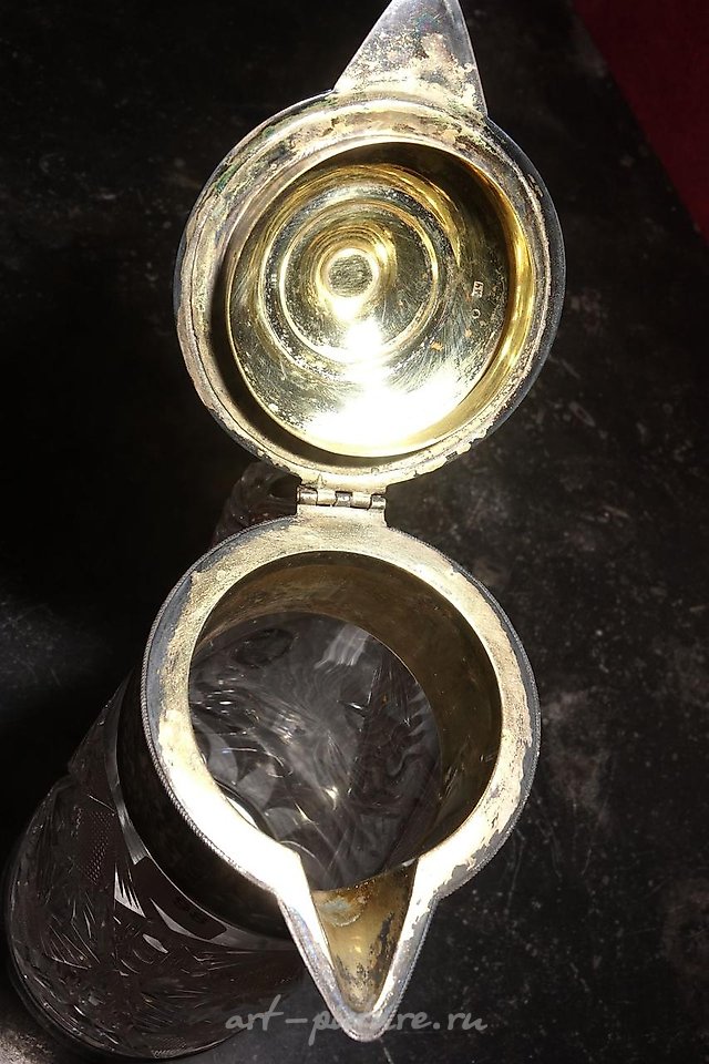 Russian silver , Two cut crystal bottles, silver (925 thousandths)...