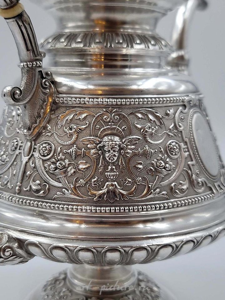 Русское серебро , Русский серебряный чайный сервиз 19 века, 84 пробы, 3 300 г...