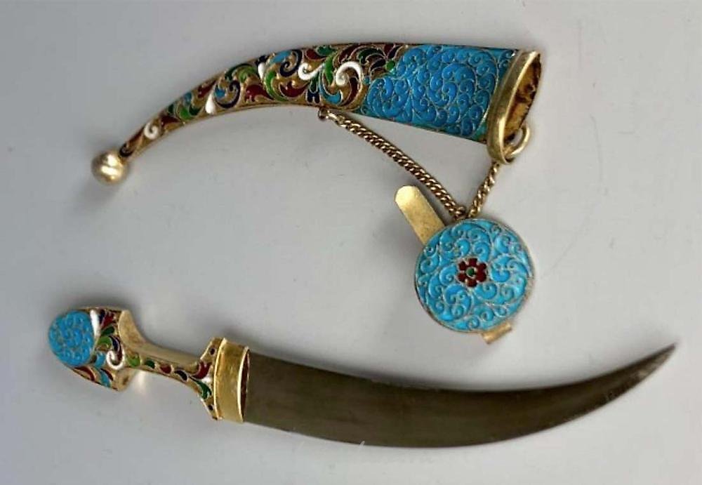 Russian silver , 19th century Russian enamel 84 silver dagger pin