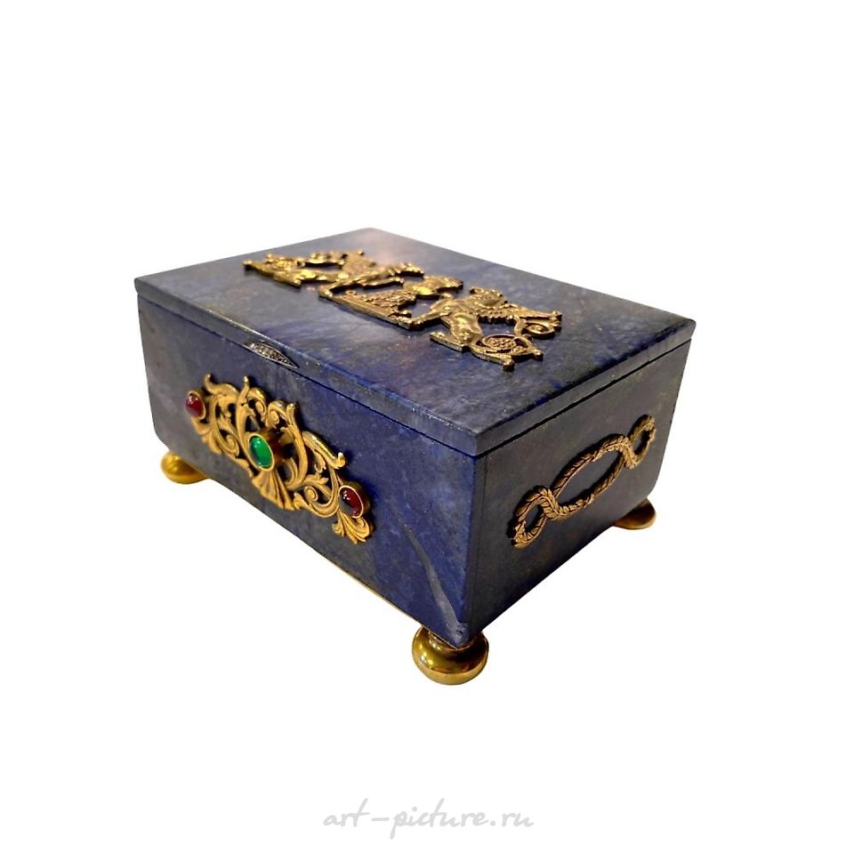 俄罗斯银 , 皇家俄罗斯珠宝盒，由镶金银制成的青金石制成