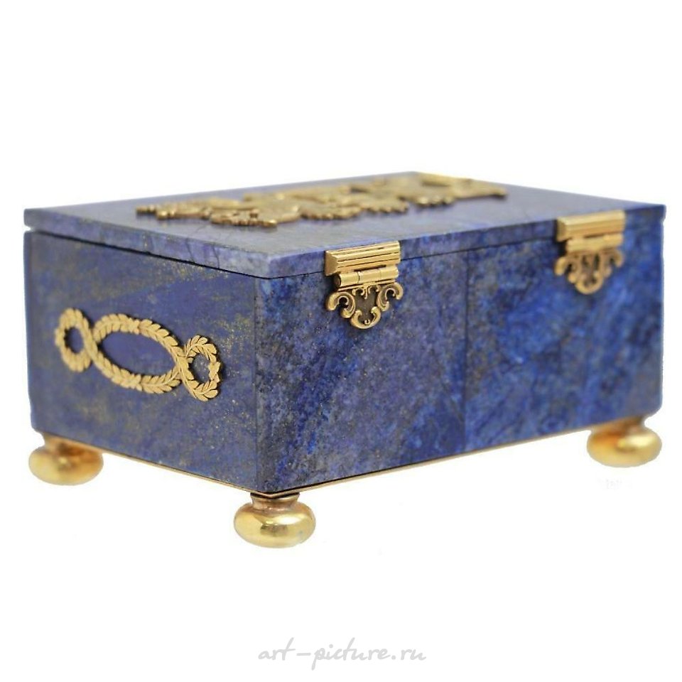 俄罗斯银 , 皇家俄罗斯珠宝盒，由镶金银制成的青金石制成